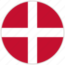 circular, country, denmark, flag, national, national flag, rounded