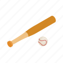 ball, baseball, bat, equipment, isometric, sport, wood