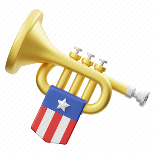 Trumpet, flag, horn, sound, nation, music, national 3D illustration - Download on Iconfinder