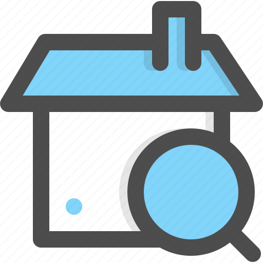 Apartment, buildings, explore, find, magnifying glass, real estate, search icon - Download on Iconfinder