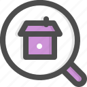 apartment, buildings, find, magnifying glass, real estate, search, searching