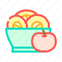 apple, plate, red, food, green, leaf