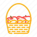 basket, apple, red, food, green, leaf