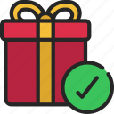 present, gift, box, giftwrap, tick