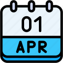 calendar, april, one, 1, date, monthly, time, month, schedule
