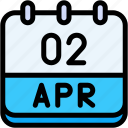 calendar, april, two, 2, date, monthly, time, month, schedule