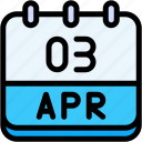 calendar, april, three, 3, date, monthly, time, month, schedule
