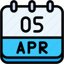 calendar, april, five, date, monthly, time, and, month, schedule