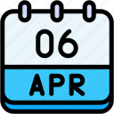 calendar, april, six, date, monthly, time, and, month, schedule