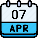 calendar, april, seven, date, monthly, time, and, month, schedule