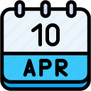 calendar, april, ten, date, monthly, time, and, month, schedule