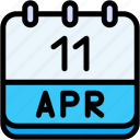calendar, april, eleven, date, monthly, time, and, month, schedule