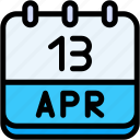calendar, april, thirteen, date, monthly, time, and, month, schedule