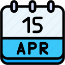 calendar, april, fifteen, date, monthly, time, and, month, schedule