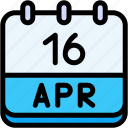 calendar, april, sixteen, date, monthly, time, and, month, schedule