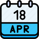 calendar, april, eighteen, date, monthly, time, and, month, schedule