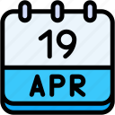 calendar, april, nineteen, date, monthly, time, and, month, schedule