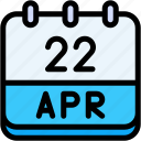 calendar, april, twenty, two, date, monthly, time, month, schedule