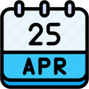 calendar, april, twenty, five, date, monthly, time, and, month, schedule