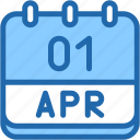 calendar, april, one, 1, date, monthly, time, and, month, schedule