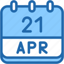 calendar, april, twenty, one, date, monthly, time, month, schedule