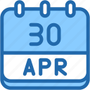 calendar, april, thirty, date, monthly, time, and, month, schedule