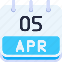 calendar, april, five, date, monthly, time, and, month, schedule