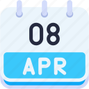 calendar, april, eight, date, monthly, time, and, month, schedule