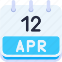 calendar, april, twelve, date, monthly, time, and, month, schedule
