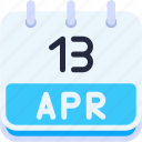 calendar, april, thirteen, date, monthly, time, and, month, schedule