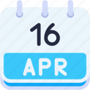 calendar, april, sixteen, date, monthly, time, and, month, schedule
