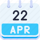 calendar, april, twenty, two, date, monthly, time, month, schedule