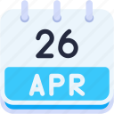 calendar, april, twenty, six, date, monthly, time, month, schedule