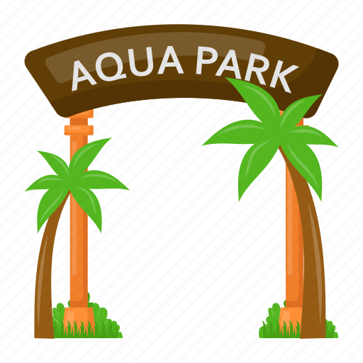 Aqua park, entrance, doorway, entryway, water park, palm tree icon - Download on Iconfinder