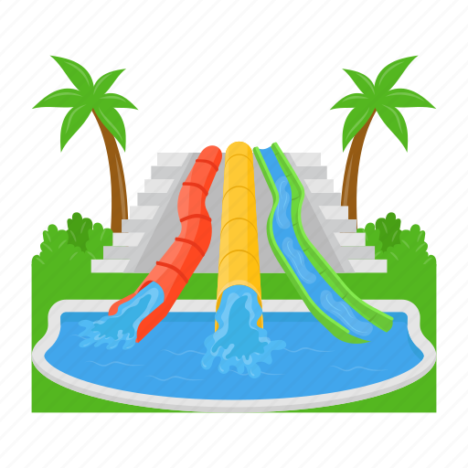 Water tubes, water park, palm trees, aqualoop, aqua park, summit plummet icon - Download on Iconfinder