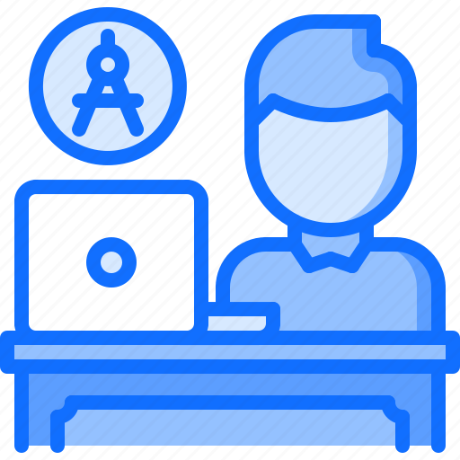 Man, computer, compass, table, laptop, architect, agency icon - Download on Iconfinder