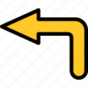 arrow, direction, pointer, interface, elemen, curve, left arrow 