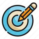pencil, arrow, dartboard, focus, target icon