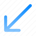 arrow, down, left, direction, navigation, position