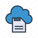 cloud, database, floppy, server, storage