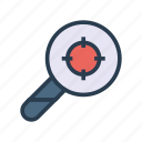 find, glass, magnifier, search, target