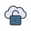 cloud, database, server, storage, unlock