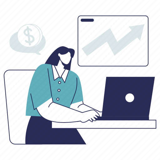 Business employee, analytics, work, data report, profit, business woman, business illustration - Download on Iconfinder
