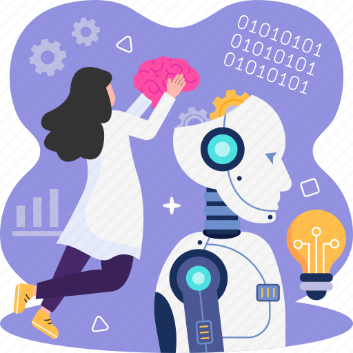 Scientist, developing, robot, humanoid, manufacturing, artifical intelligence illustration - Download on Iconfinder