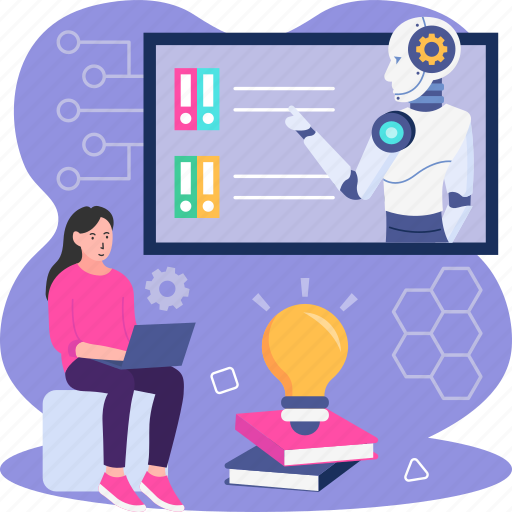 Ai, education, artifical intelligence, robot, humanoid, teaching illustration - Download on Iconfinder