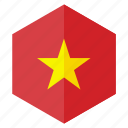 asia, country, design, flag, hexagon, vietnam