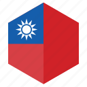 asia, country, design, flag, hexagon, taiwan