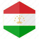 asia, country, design, flag, hexagon, tajikistan