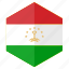 asia, country, design, flag, hexagon, tajikistan 
