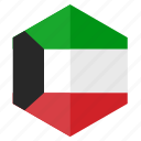 asia, country, design, flag, hexagon, kuwait 